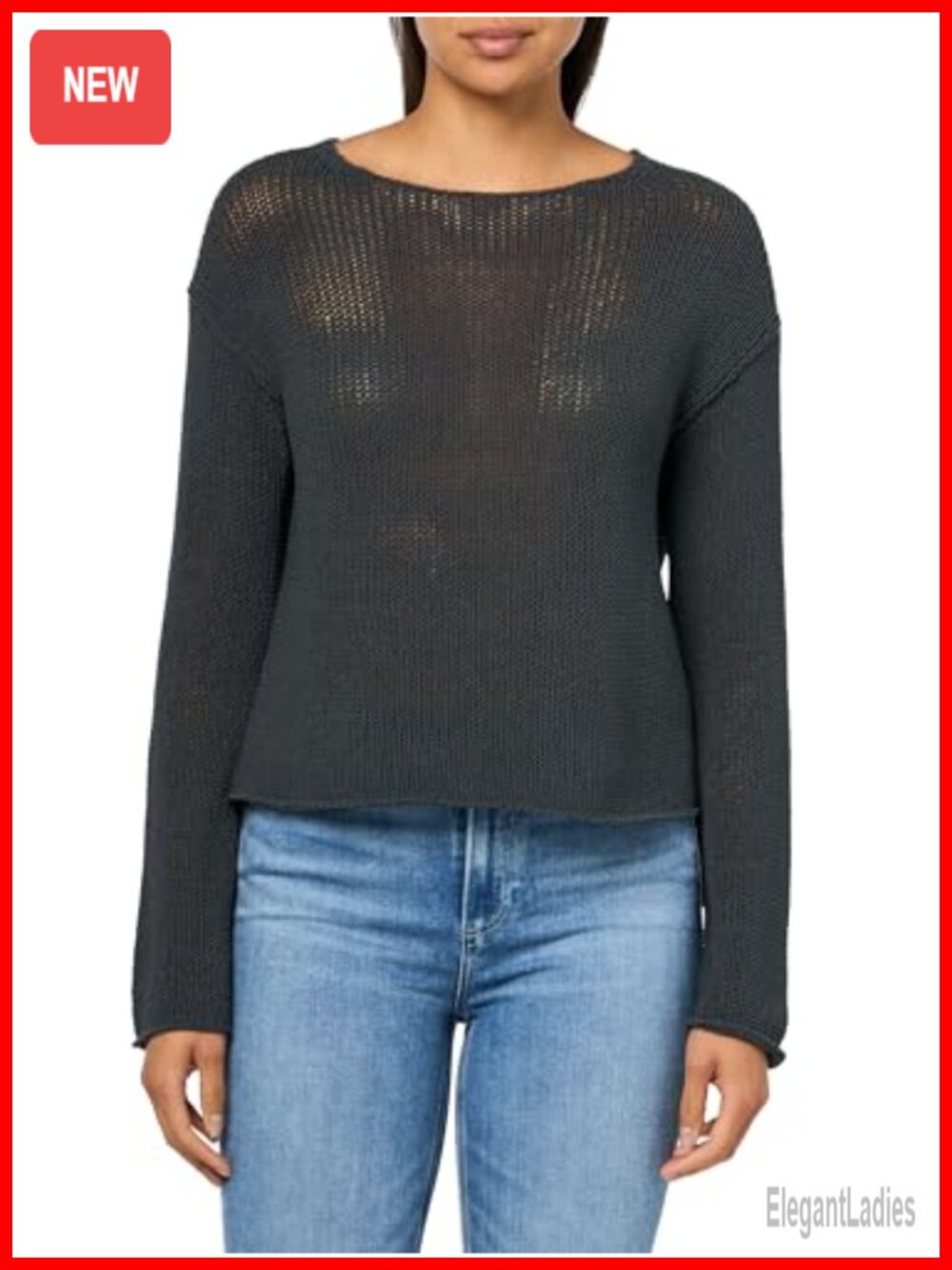 Coated Cotton Pullover Sweater Long Sleeve Pull On Hand Wash